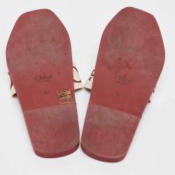 Chloe White Canvas Woody Flat Slide Size 38