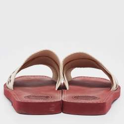 Chloe White Canvas Woody Flat Slide Size 38