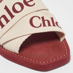 Chloe White Canvas Woody Flat Slide Size 38