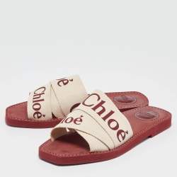 Chloe White Canvas Woody Flat Slide Size 38