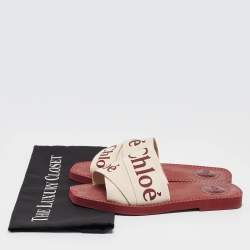 Chloe White Canvas Woody Flat Slide Size 38