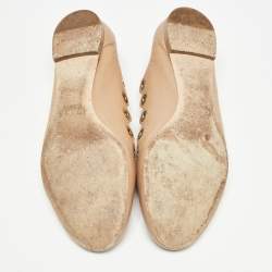 مملوكة مسبقًا Chloe Beige Scalloped Leather Eyelet Detail Ballet Flats Size 37.5