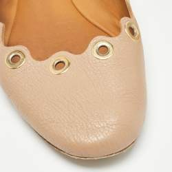 مملوكة مسبقًا Chloe Beige Scalloped Leather Eyelet Detail Ballet Flats Size 37.5