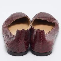 Chloe Burgundy Python Leather Lauren Scallop Ballet Flats Size 38