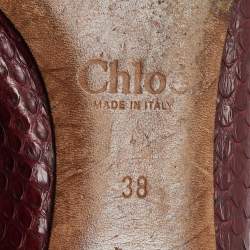 Chloe Burgundy Python Leather Lauren Scallop Ballet Flats Size 38