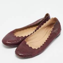 Chloe Burgundy Python Leather Lauren Scallop Ballet Flats Size 38