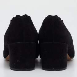 Pre Owned Chloe Black Suede Lauren Scallop Trim Block Heel Pumps Size 37