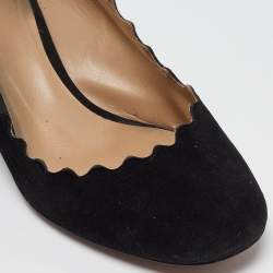 Pre Owned Chloe Black Suede Lauren Scallop Trim Block Heel Pumps Size 37