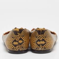 Chloe Yellow/Black Scalloped Embossed Python Lauren Ballet Flats Size 37.5