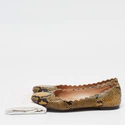 Chloe Yellow/Black Scalloped Embossed Python Lauren Ballet Flats Size 37.5