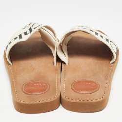 Chloe Cream Logo Canvas Woody Flat Slides Size 38