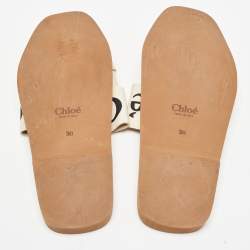 Chloe Cream Logo Canvas Woody Flat Slides Size 38