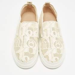 Chloe White Floral Lace and Mesh Scalloped Accent Slip On Sneakers Size 39