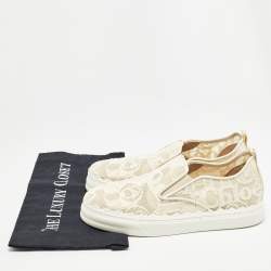 Chloe White Floral Lace and Mesh Scalloped Accent Slip On Sneakers Size 39