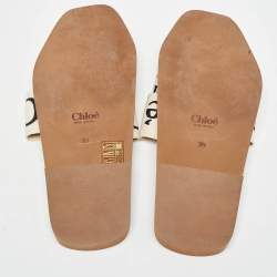 Chloé Off White Logo Canvas Woody Flat Slides Size 39