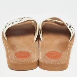 Chloé Off White Logo Canvas Woody Flat Slides Size 39