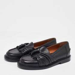 Pre Owned Chloe Black Leather C Logo Loafers Size 37