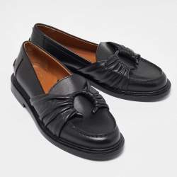 Pre Owned Chloe Black Leather C Logo Loafers Size 37