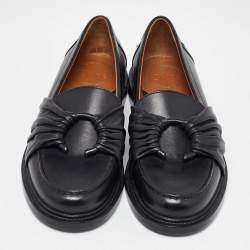 Pre Owned Chloe Black Leather C Logo Loafers Size 37