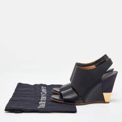 Chloe Black/Blue Suede and Leather Eliza Wedge Slingback Sandals Size 36