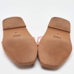 مملوكة مسبقًا Chloe Pink Canvas Logo Ribbon Woody Flat Slide Sandals Size 38