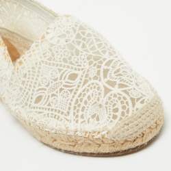 Pre Owned Chloe White Lace Espadrille Flats Size 38
