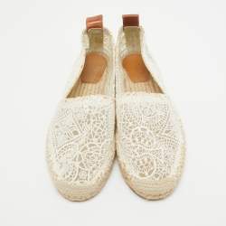 Pre Owned Chloe White Lace Espadrille Flats Size 38