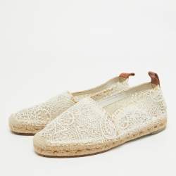 Pre Owned Chloe White Lace Espadrille Flats Size 38