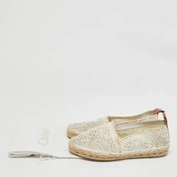 Pre Owned Chloe White Lace Espadrille Flats Size 38