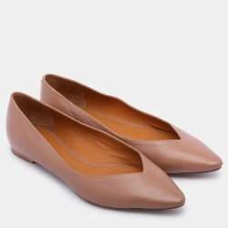 Chloe Beige Leather Pointed Toe Ballet Flats 35