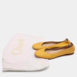 Pre Owned Chloe Yellow Leather Scalloped Ballet Flats Size 35