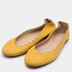 Pre Owned Chloe Yellow Leather Scalloped Ballet Flats Size 35