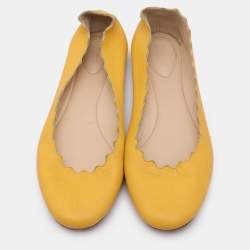 Pre Owned Chloe Yellow Leather Scalloped Ballet Flats Size 35