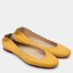 Pre Owned Chloe Yellow Leather Scalloped Ballet Flats Size 35