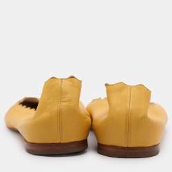 Pre Owned Chloe Yellow Leather Scalloped Ballet Flats Size 35