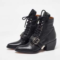 Chloe Black Leather Lace Up Booties Size 35