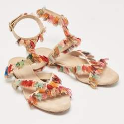 Chloe Multicolor Suede and Silk Tassel Liz Flat Sandals Size 36