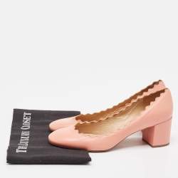 Pre Owned Chloe Pink Leather Laurena Scalloped Block Heel Pumps Size 37