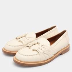 Chloe Cream Leather C Logo Slip On Loafers Size 38.5