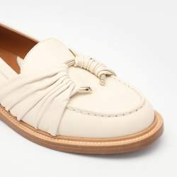 Chloe Cream Leather C Logo Slip On Loafers Size 38.5