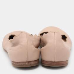 Chloe Beige Leather Lauren Scalloped Ballet Flats Size 35