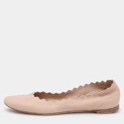 Chloe Beige Leather Lauren Scalloped Ballet Flats Size 35