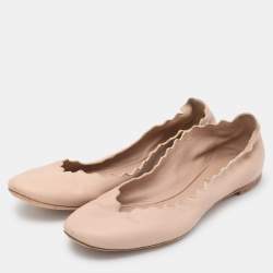 Chloe Beige Leather Lauren Scalloped Ballet Flats Size 35