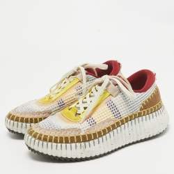 Chloe Multicolor Knit Fabric and Suede Nama Sneakers Size 39