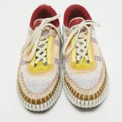 Chloe Multicolor Knit Fabric and Suede Nama Sneakers Size 39