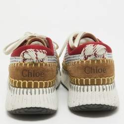 Chloe Multicolor Knit Fabric and Suede Nama Sneakers Size 39