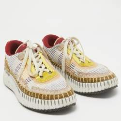 Chloe Multicolor Knit Fabric and Suede Nama Sneakers Size 39