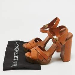 Chloe Tan Leather Platform Ankle Strap Sandals Size 38.5