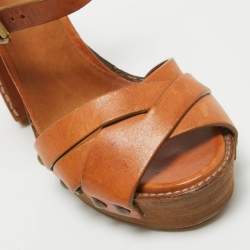 Chloe Tan Leather Platform Ankle Strap Sandals Size 38.5
