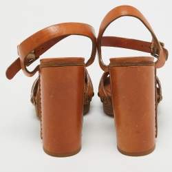 Chloe Tan Leather Platform Ankle Strap Sandals Size 38.5